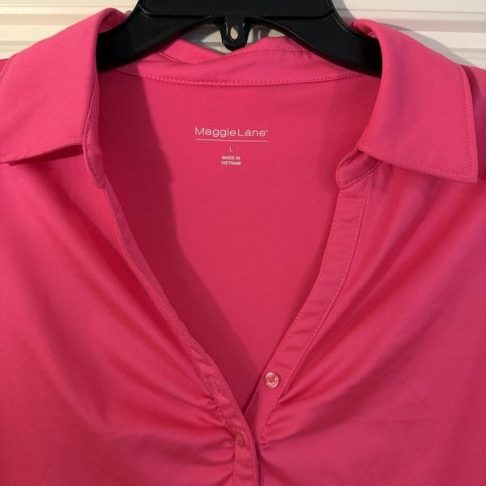 Maggie Lane Pink Polo Shirt Lightweight Stretchy Activewear Short Sleeves Size L - Picture 3 of 8